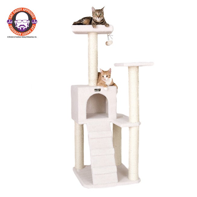 Fleece Covered 53 inches High Real Wood Cat Tree, IVORY, hi-res image number 0