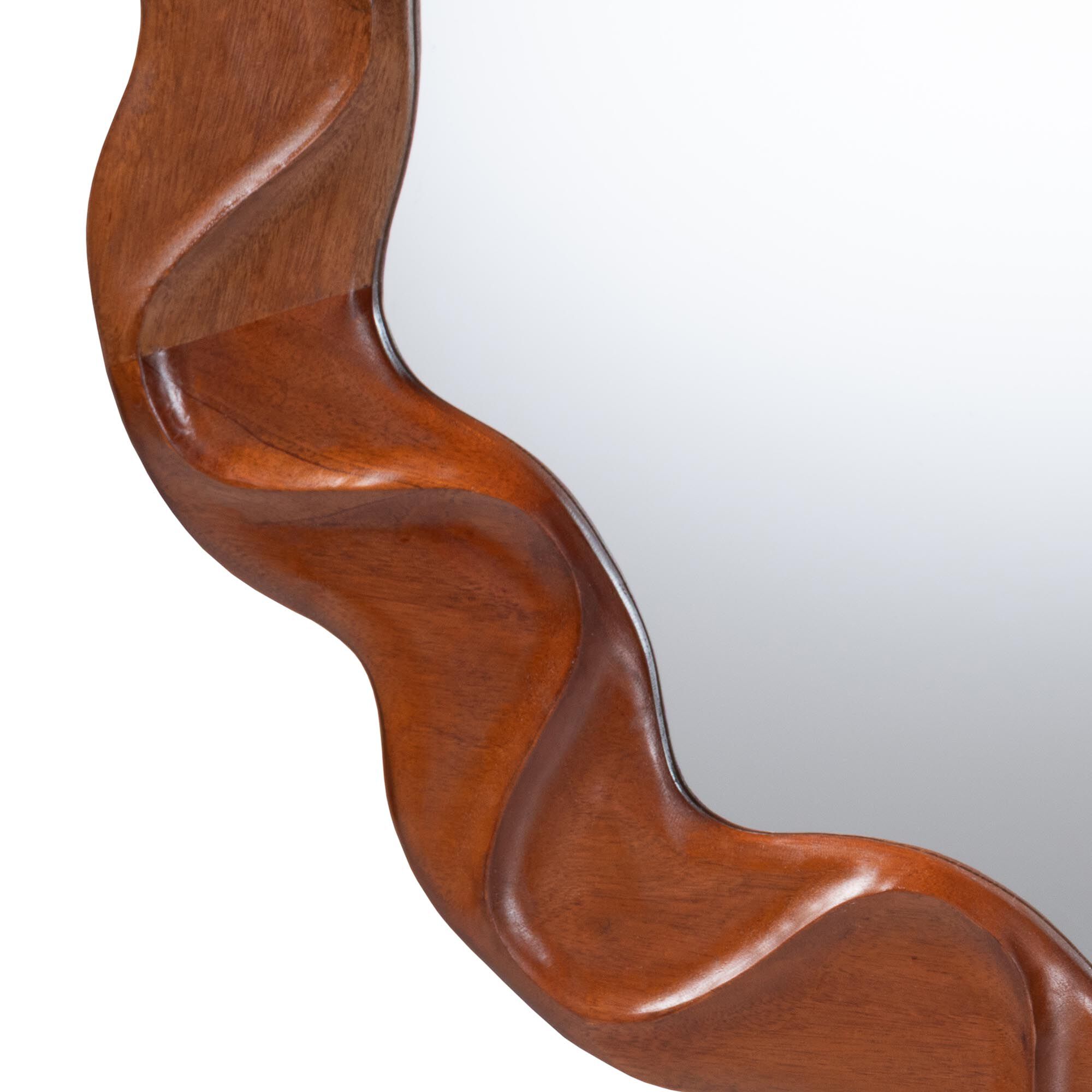 Bahati Round Wall Mirror with Sculpted Wavy Frame, BROWN, alternate image number 2