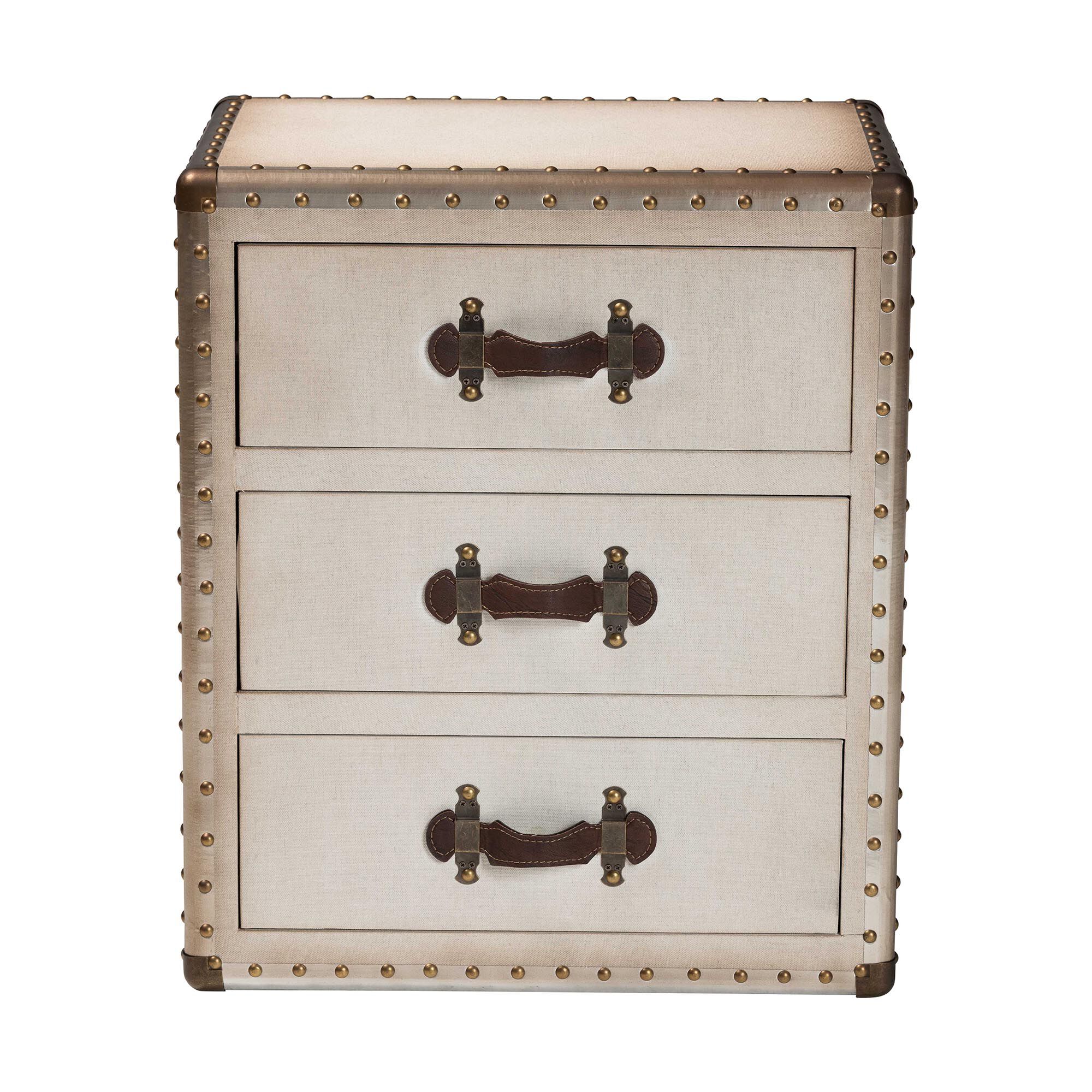 Mallison Vintage Black Canvas 3-Drawer End Table, BEIGE, alternate image number 3
