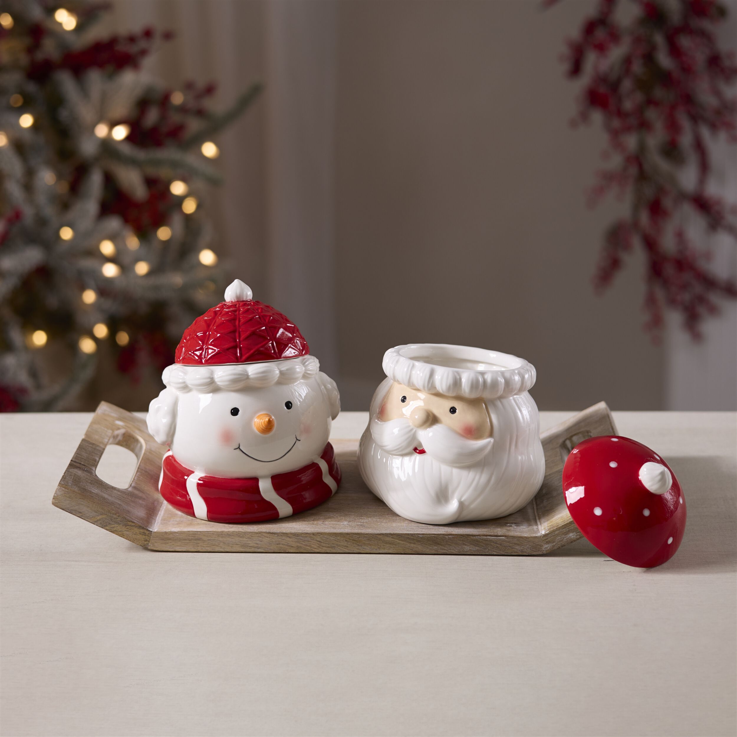 Ceramic Holiday Canister (Set of 2), WHITE RED, alternate image number 2