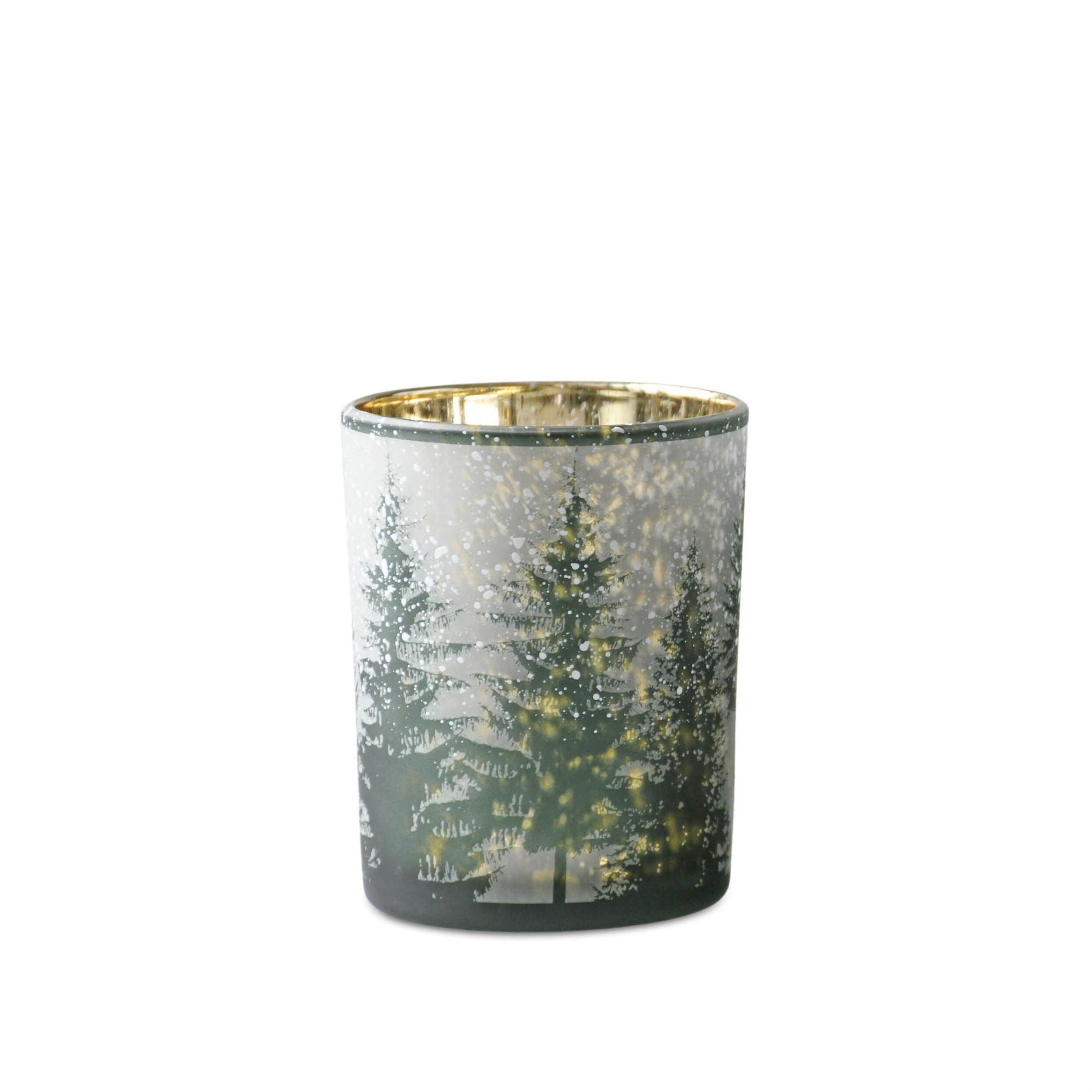 Frosted Pine Mercury Glass Candle Holder (Set of 2), GREEN GREY GOLD, alternate image number 4