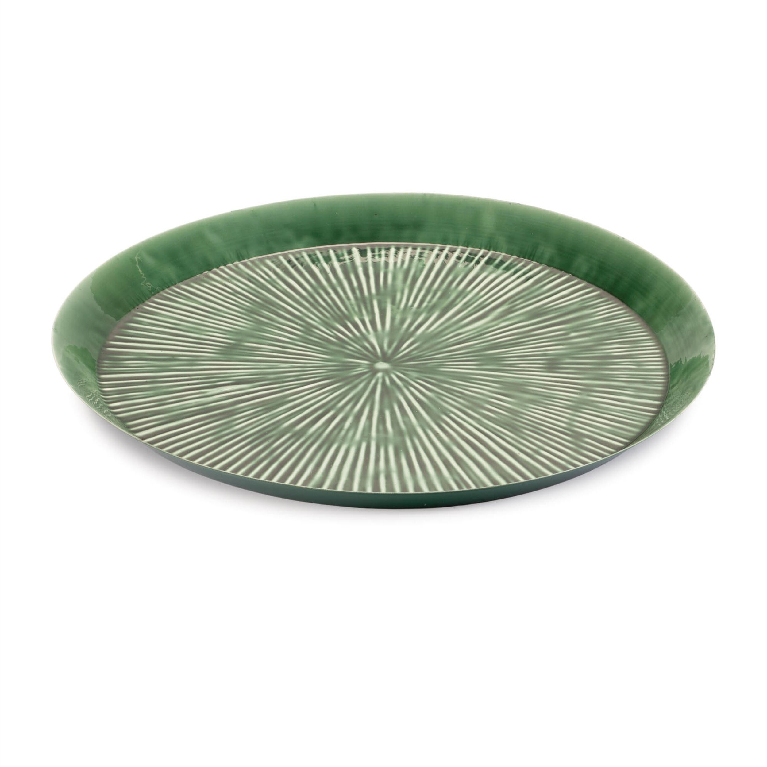 Round Etched Metal Tray 13.5IND, GREEN, hi-res image number 0