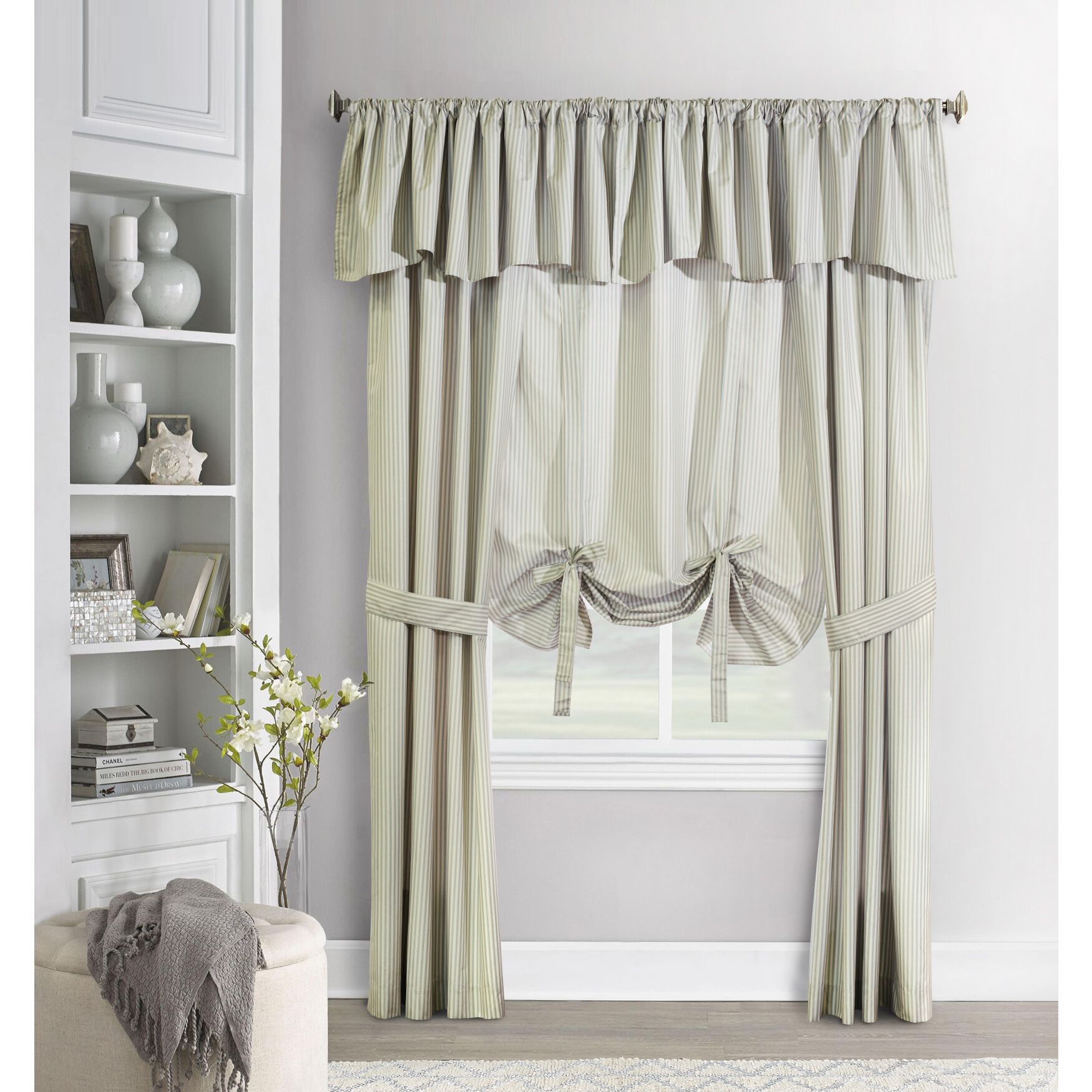Ticking Stripe Room Darkening Pole Top Flat Valance, , alternate image number 12