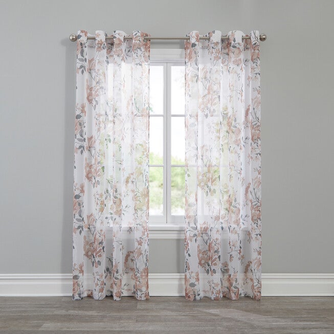Voile Floral Grommet Panel, PALE ROSE, hi-res image number null
