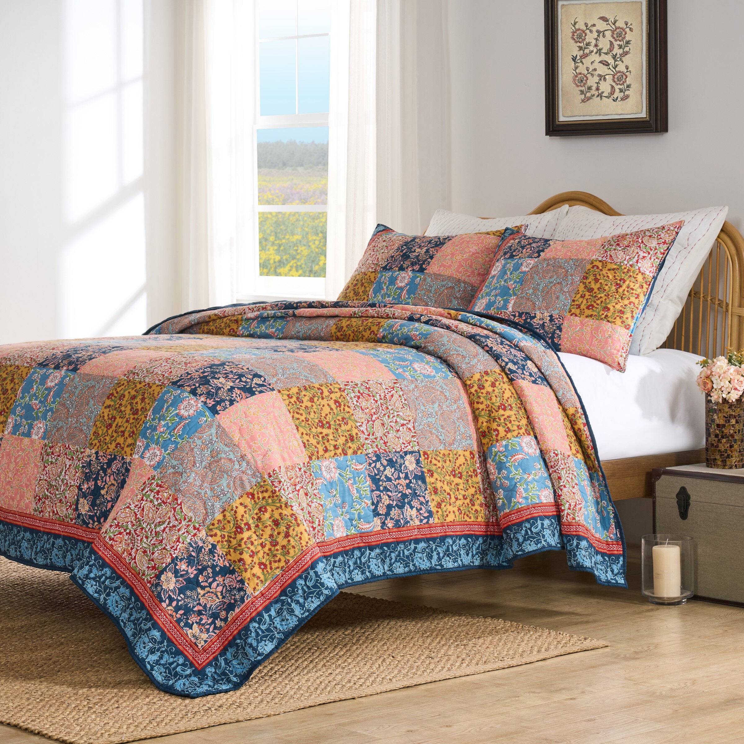 Tangier Vibrant Bohemian Patchwork Quilt Set, MULTI, alternate image number 1