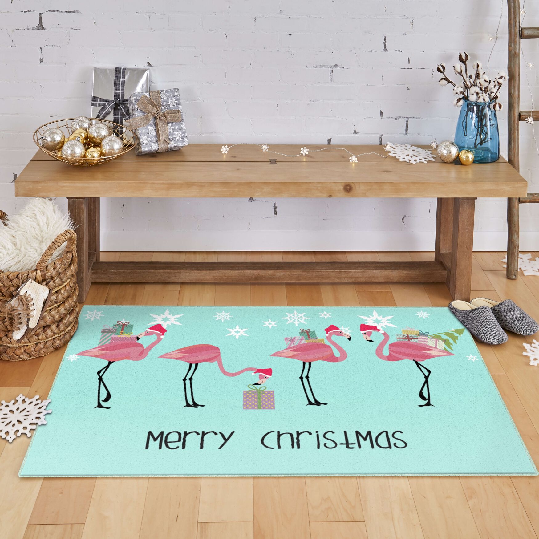 Flamingo Presents Light Blue Kitchen Rug, , alternate image number 9