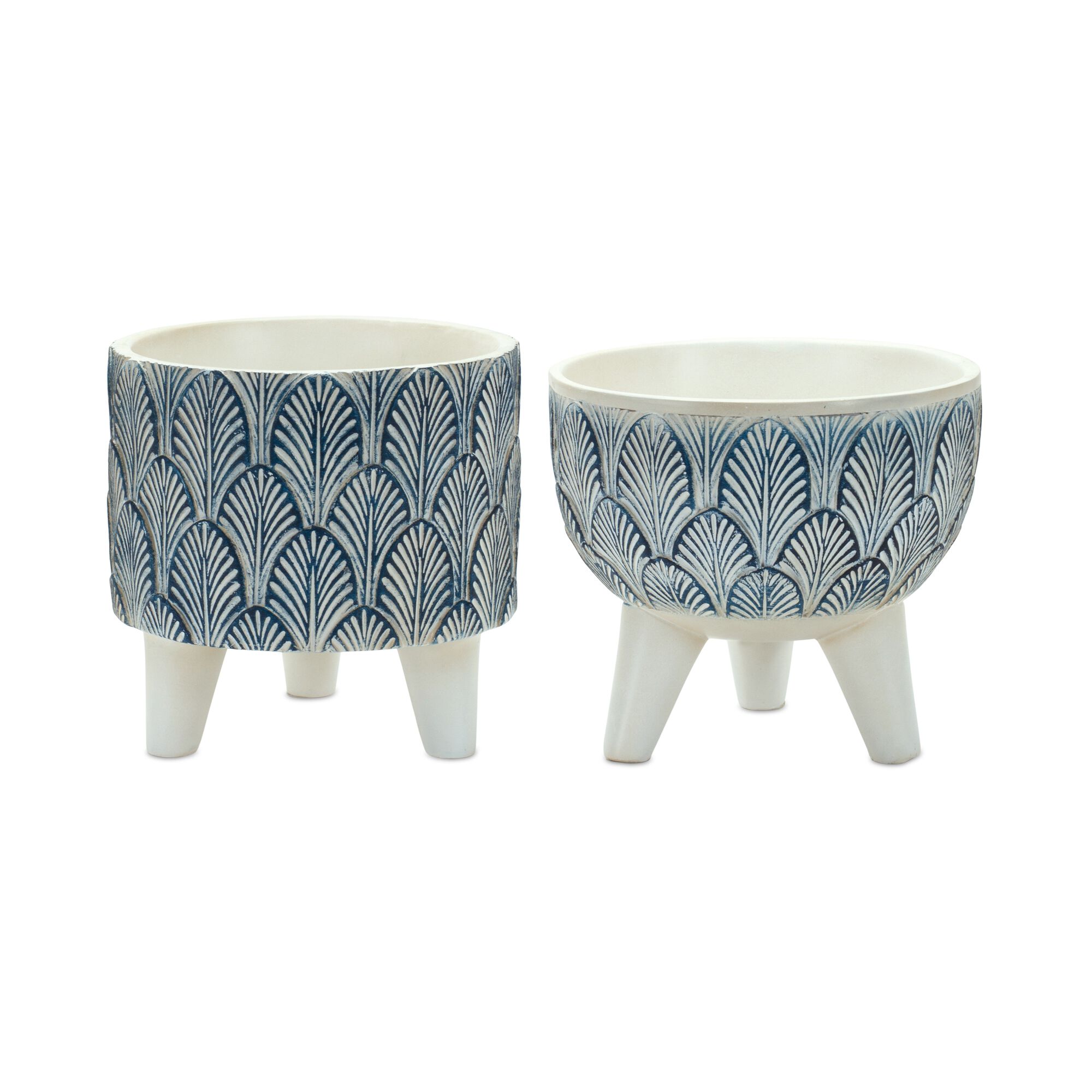 Pot w/Legs (Set of 2) 5.25 inchesD x 5.25 inchesH, 5.5 inchesD x 5 inchesH Resin, WHITE/BLUE, hi-res image number 0
