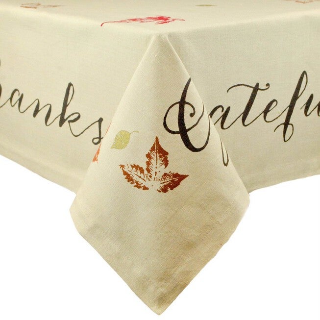 Rustic Leaves Print Tablecloth 60x104, TAN, hi-res image number 0