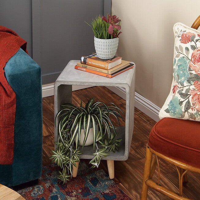 Grey Fiber Clay Industrial Outdoor Accent Table, , alternate image number null