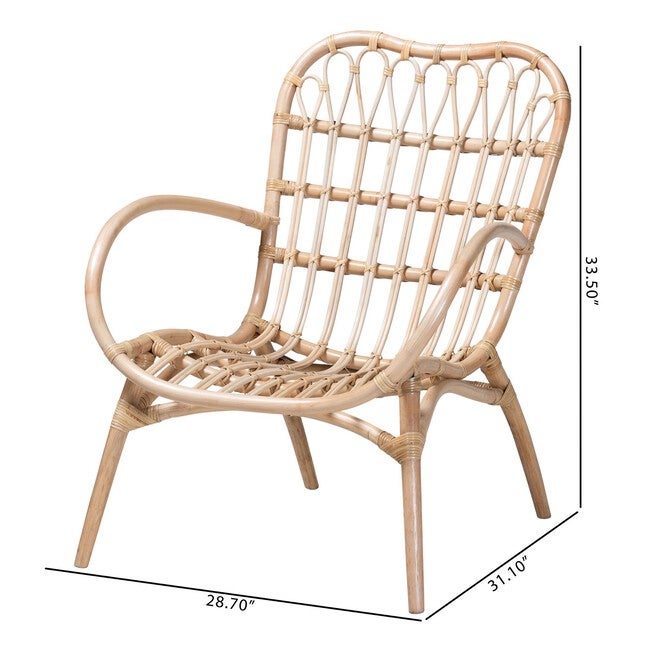 Bajo Modern Bohemian Natural Brown Rattan Arm Chair, , alternate image number 9