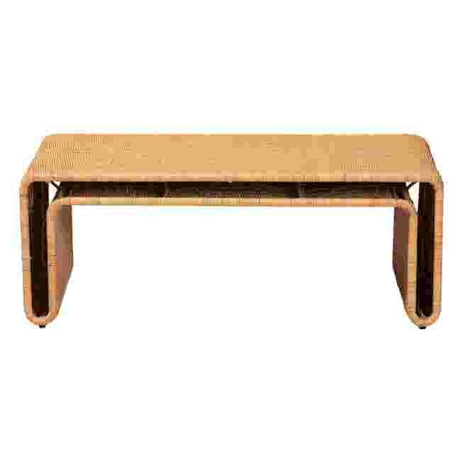 Light honey rattan coffee table on a white background