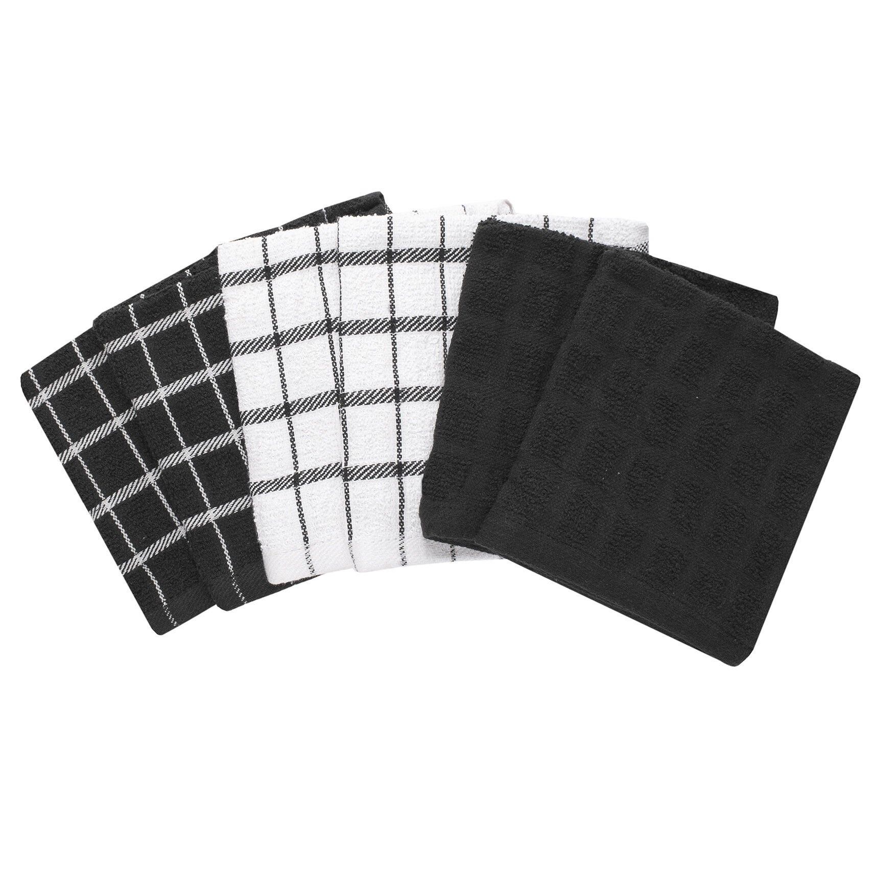 6Pk Terry Check Dish Cloth Dish Cloth, BLACK, hi-res image number 0