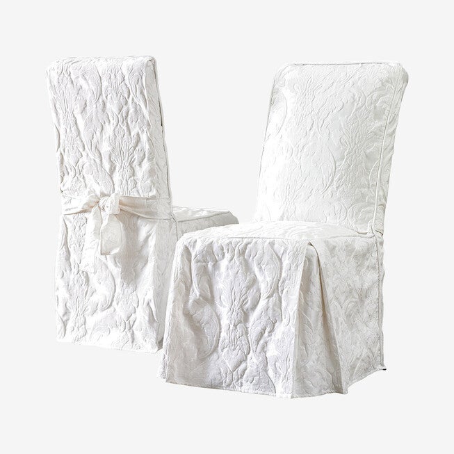 Matelasse Long Dining Room Chair Cover, WHITE, hi-res image number null