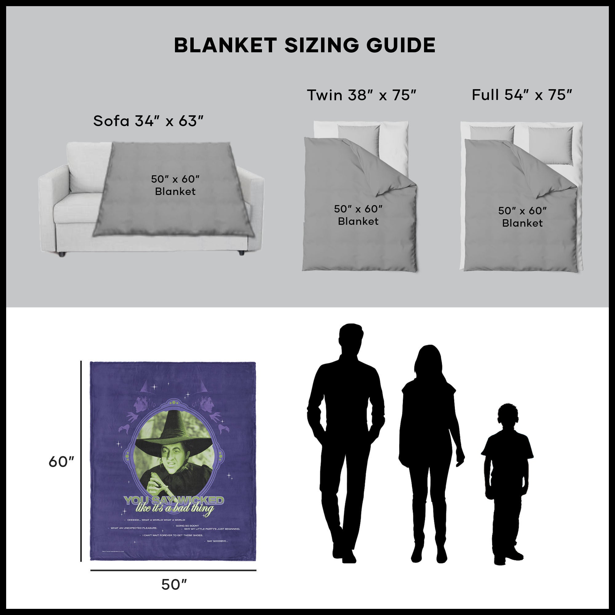 Warner Bros. The Wizard of Oz Wicked Bad Silk Touch Throw Blanket 50x60 Inches, PURPLE, alternate image number 5