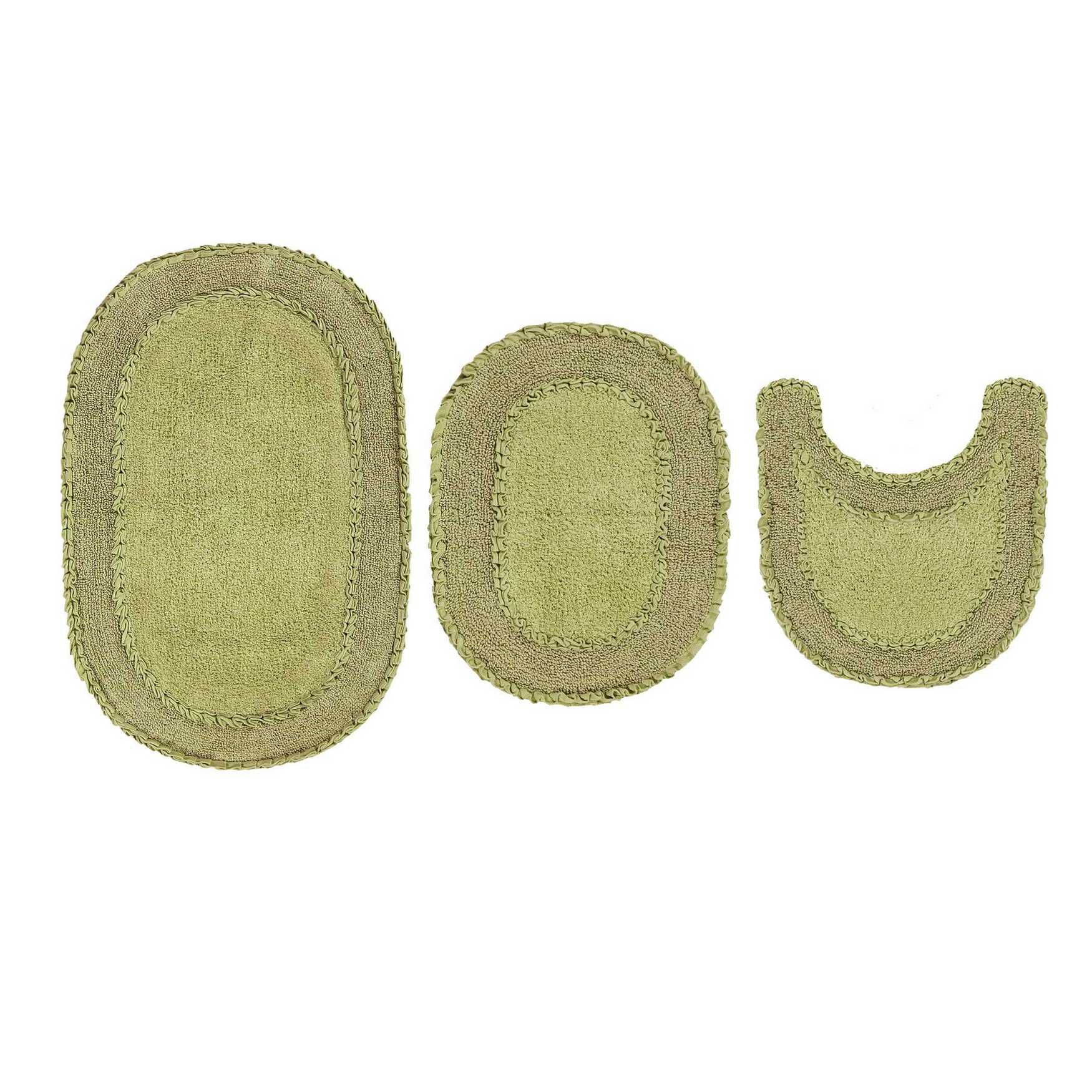 Double Ruffle 3 Piece Set Bath Rug Collection, SAGE, hi-res image number 0