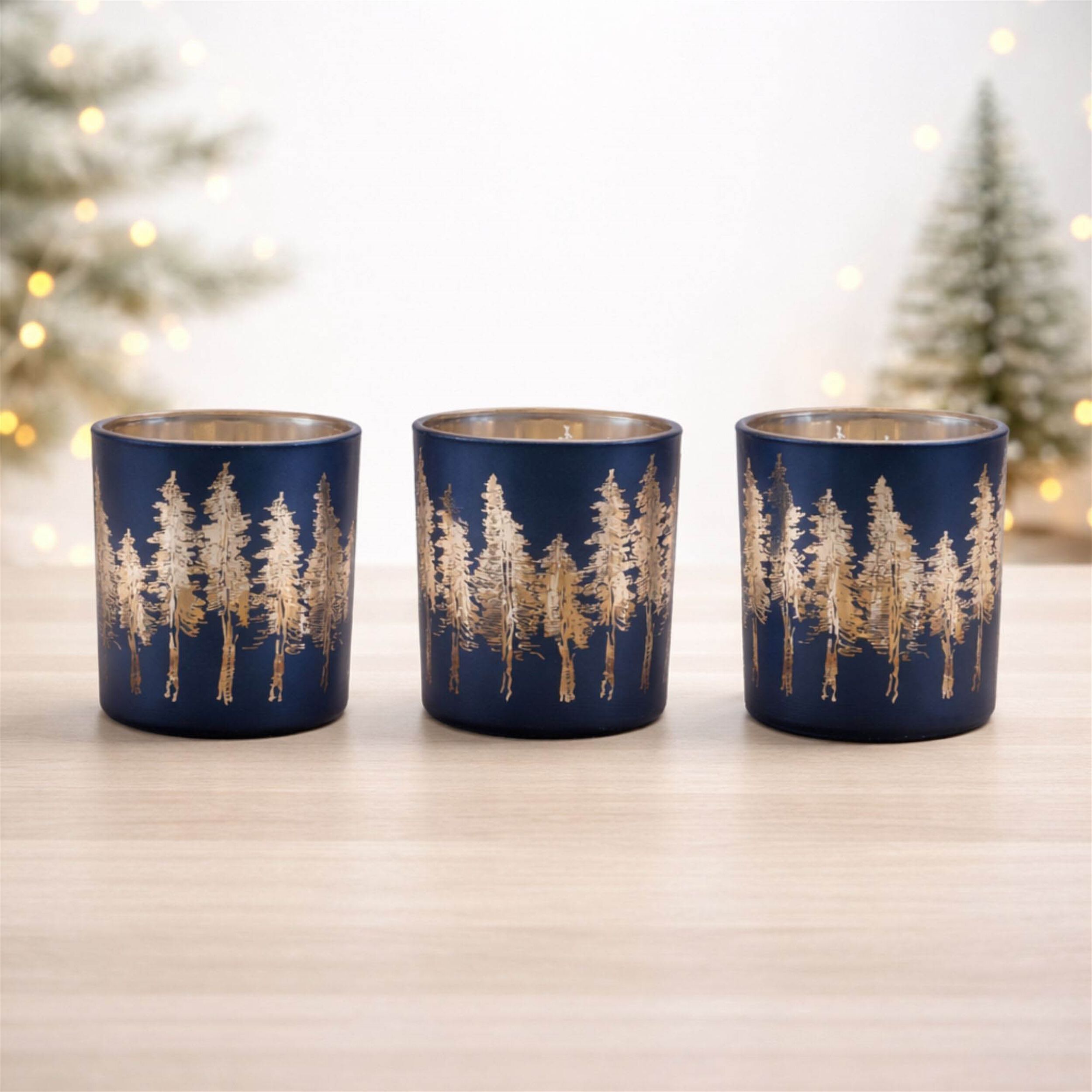 Pine Tree Print Votive Holder (Set of 3), BLUE GOLD, alternate image number 2