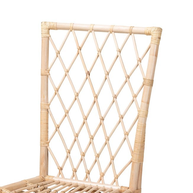 Doria Modern Bohemian Natural Brown Rattan 2-Piece Dining Chair Set, , alternate image number null
