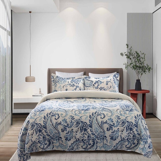 Kelly Classic Blue Paisley Printed Quilt Set, BLUE PAISLEY, hi-res image number 0