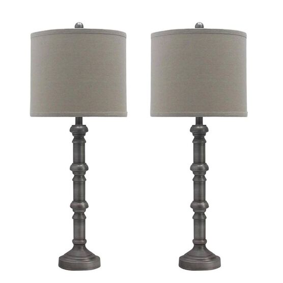 31" Antique Silver Metal Table Lamp, Set 2, SILVER, hi-res image number null