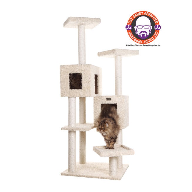 Multi-Level Real Wood Cat Tree With Two Condos Perches, BEIGE, hi-res image number 0