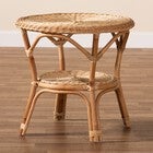 Natural rattan round coffee table in warm indoor setting