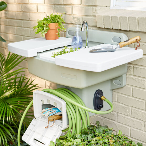 Outdoor Garden Sink with Hose Holder, WHITE, hi-res image number null