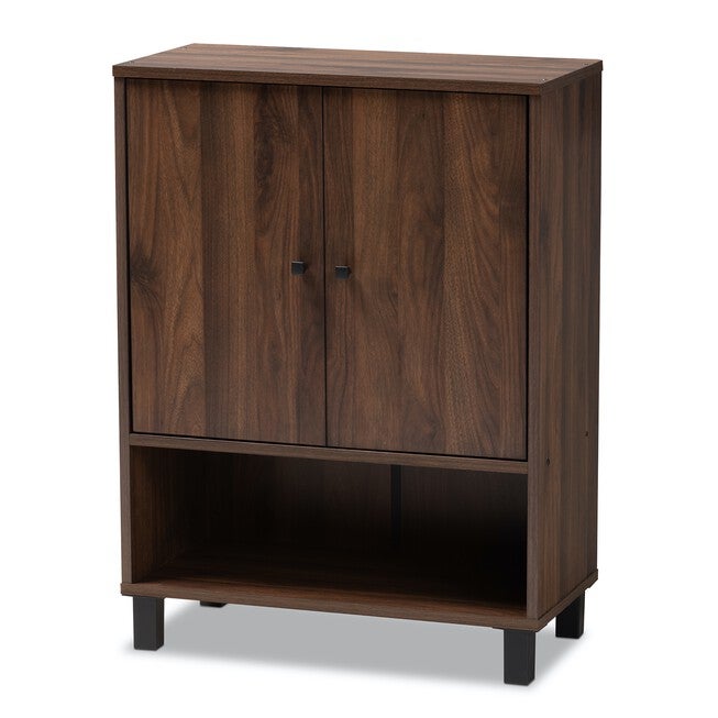 Rossin 2-Door Bottom Shelf Wood Entryway Shoe Storage Cabinet Furniture, WALNUT, hi-res image number null