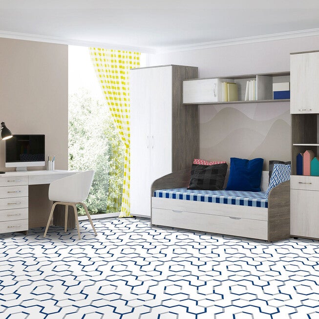 Retro 12x12 Self Adhesive Vinyl Floor Tile - Geo Puzzle - 20 Tiles/20 sq. ft., , on-hover image number 1