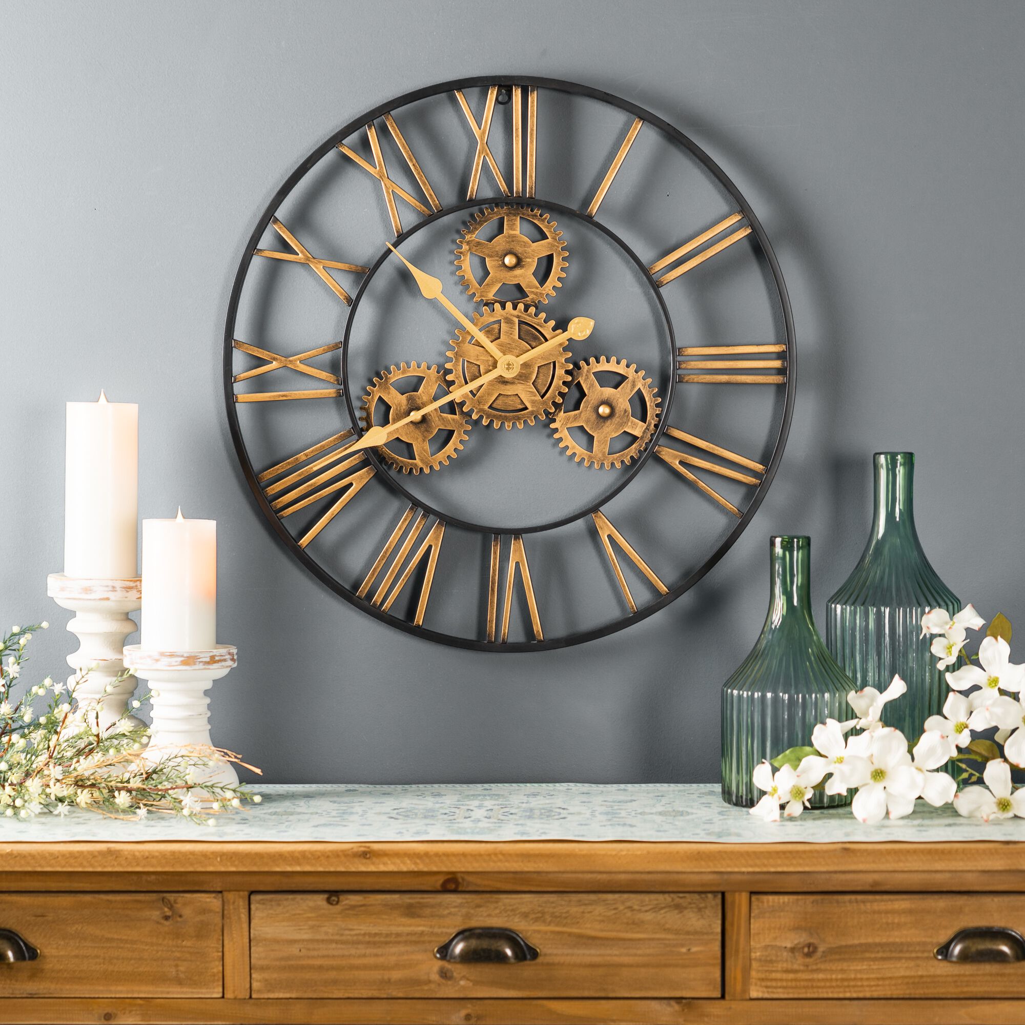 Wall Clock 23.75 inchesD Iron 1 AA Battery, Not Included, GOLD/BLACK, alternate image number 1
