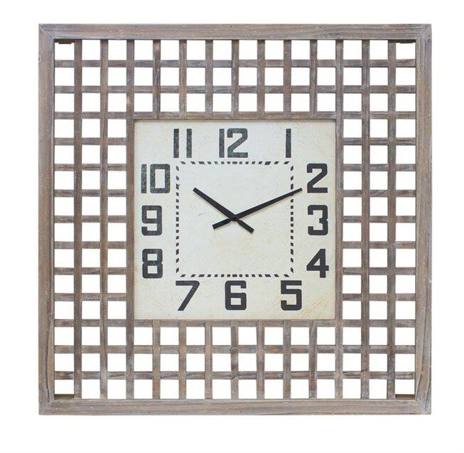 Lattice Wood Wall Clock 29.5 inchesSQ, BEIGE, hi-res image number null