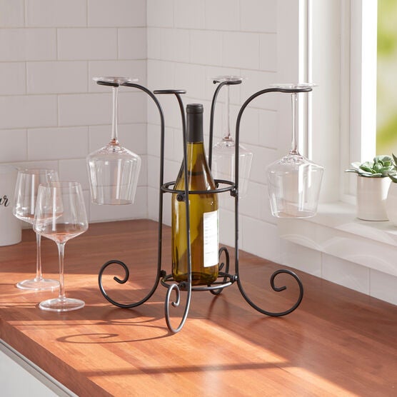 Wine Bottle & Glass Holder, BLACK, hi-res image number null