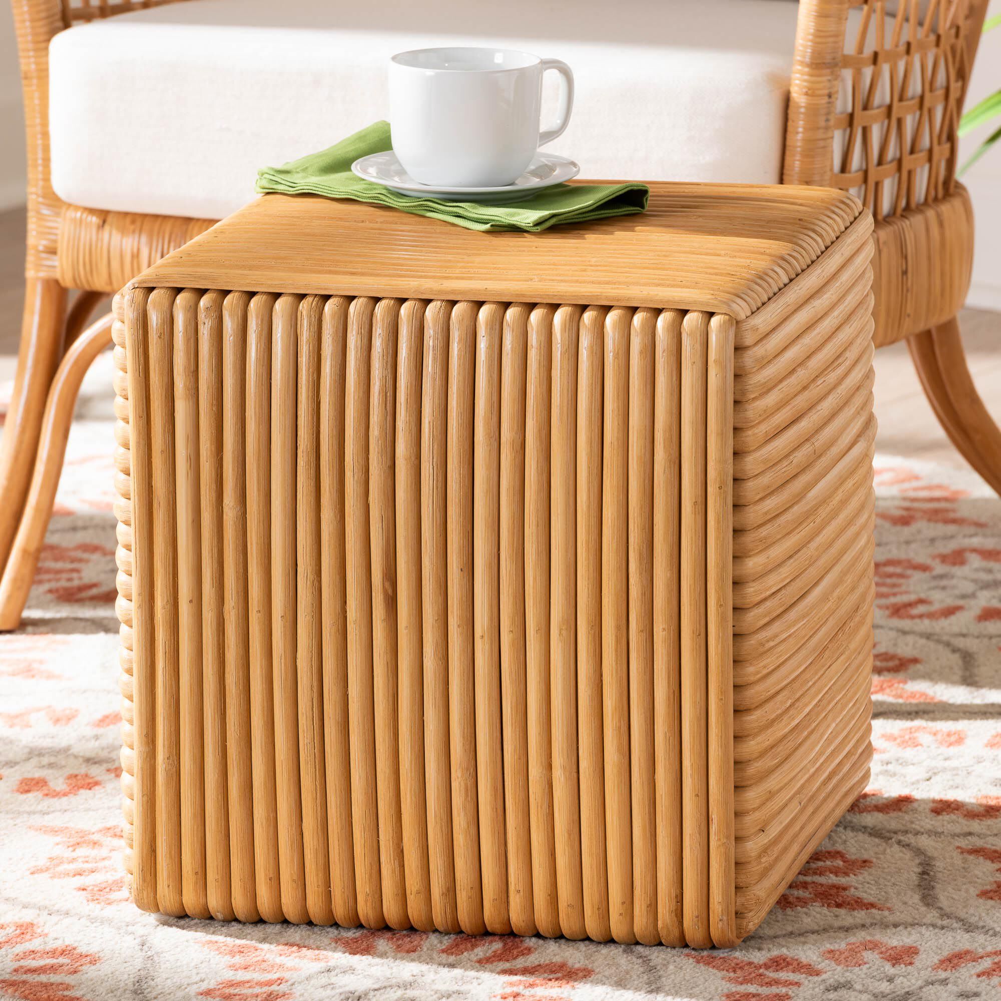 Karina Bohemian Light Honey Rattan Footstool, HONEY, alternate image number 6