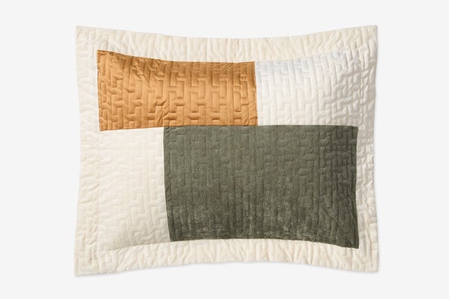 Modern Velvet Patchwork Sham, DARK GREEN, hi-res image number null