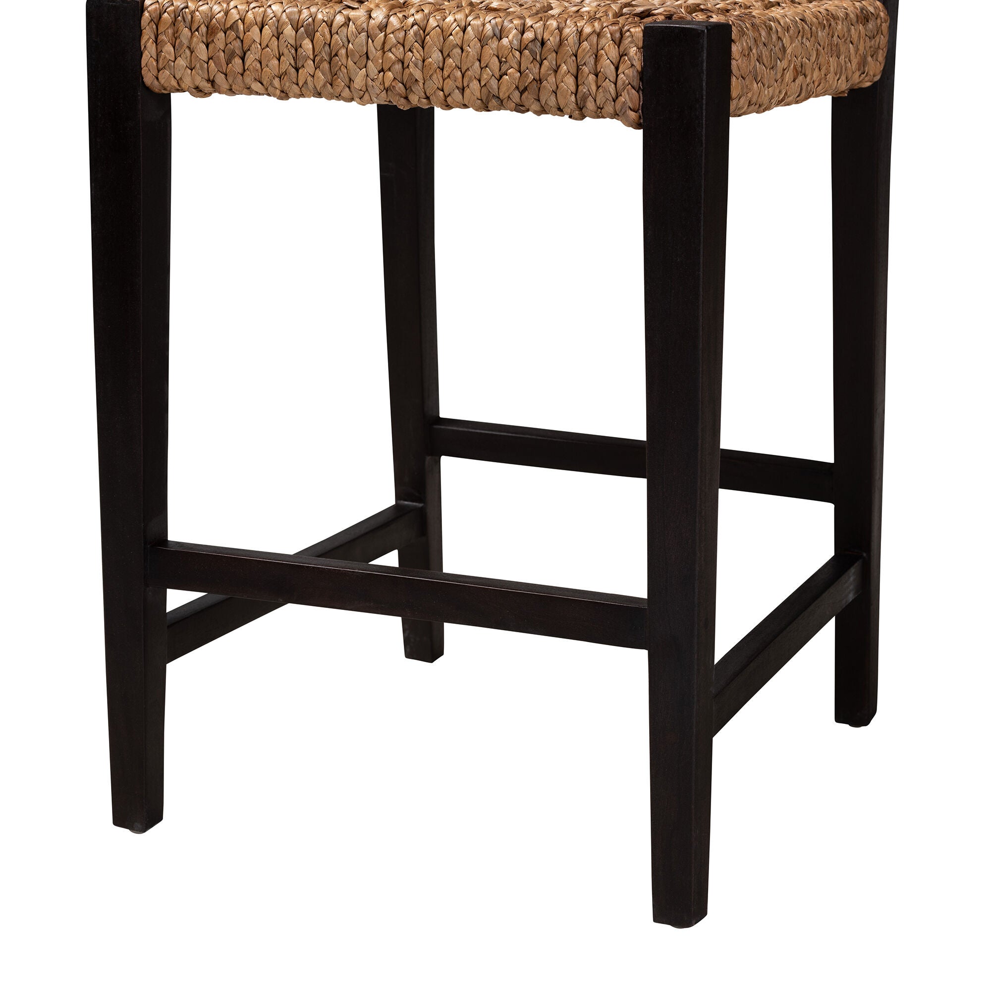 Alise Modern Bohemian Dark Brown Mahogany Wood and Seagrass Counter Stool, BROWN, alternate image number 7