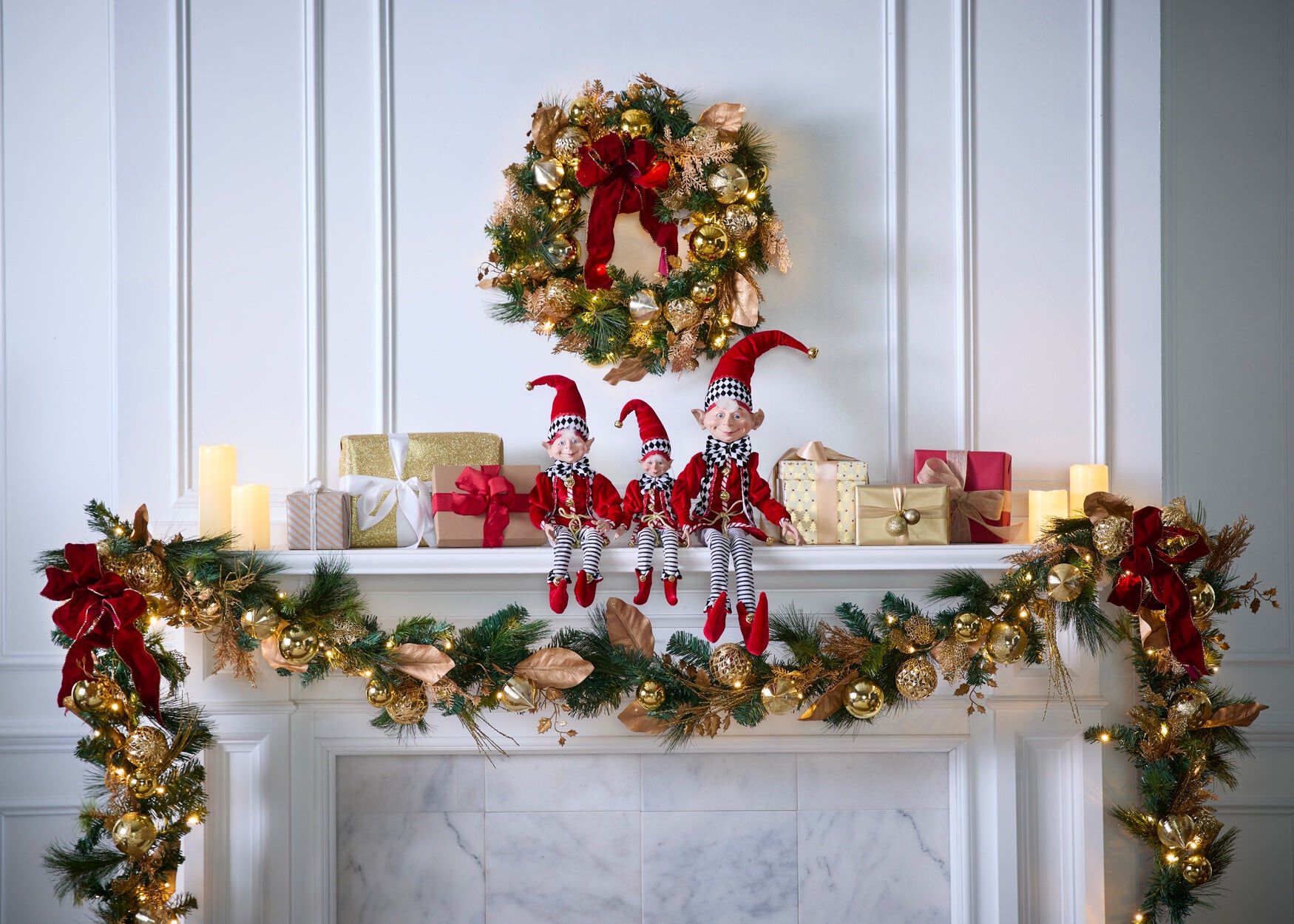 21 inchesH Posable Christmas Elf, RED BLACK WHITE, hi-res image number 0