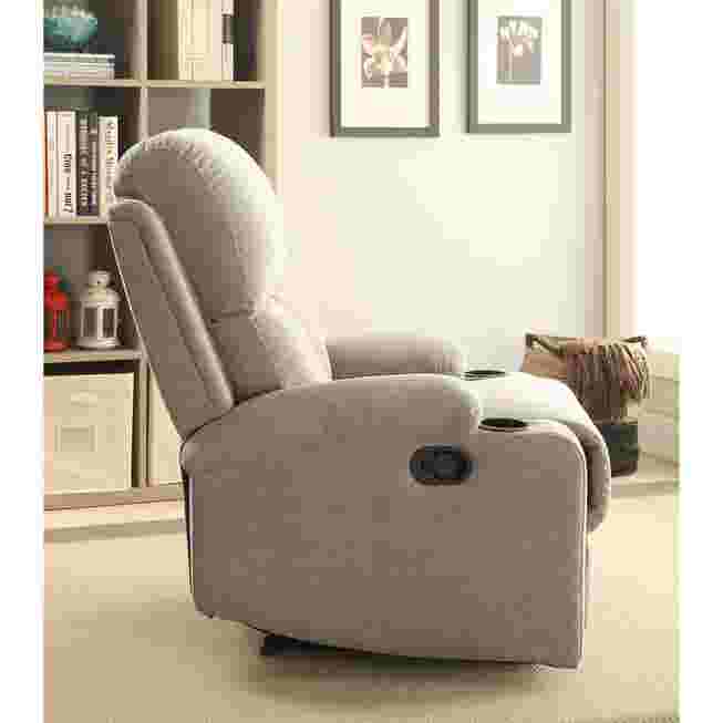 Beige recliner side view with armrest