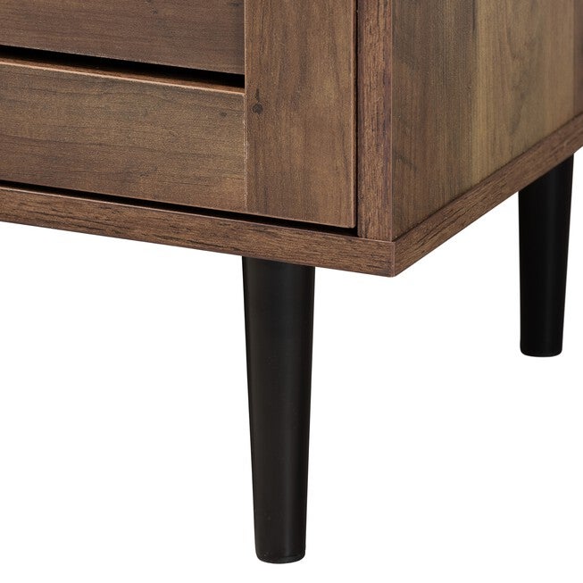Baylah Mid-Century Modern Natural Brown Finished Wood And Black Metal 2-Door Sideboard, , alternate image number null