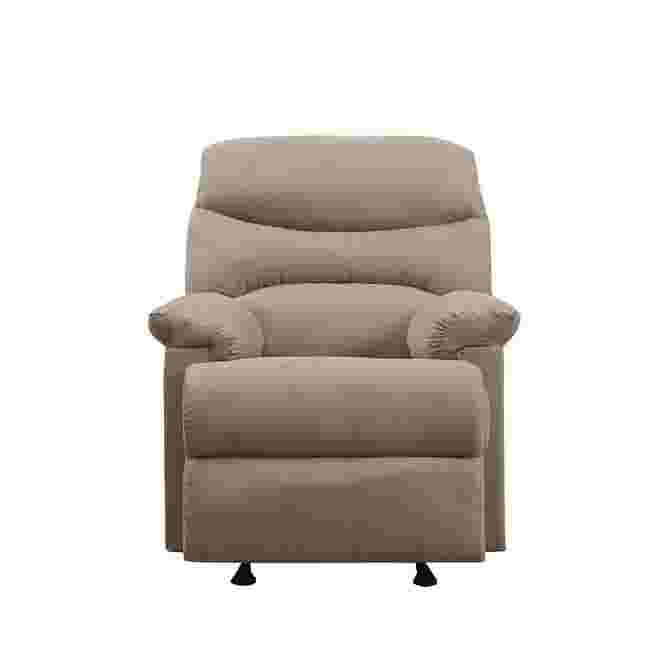 Beige recliner front view with footrest