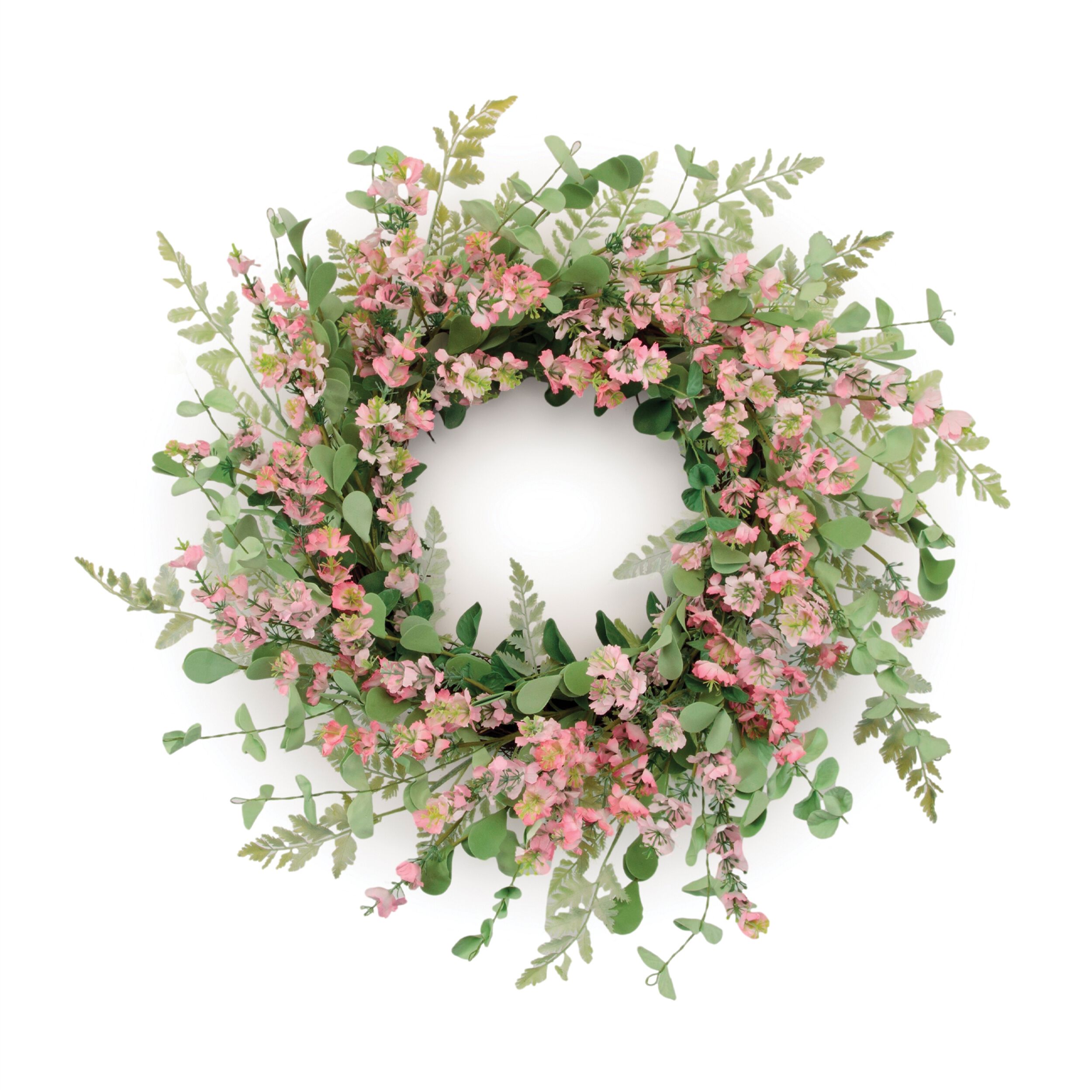Mixed Blossom Floral Wreath 18IND, PINK GREEN, hi-res image number 0