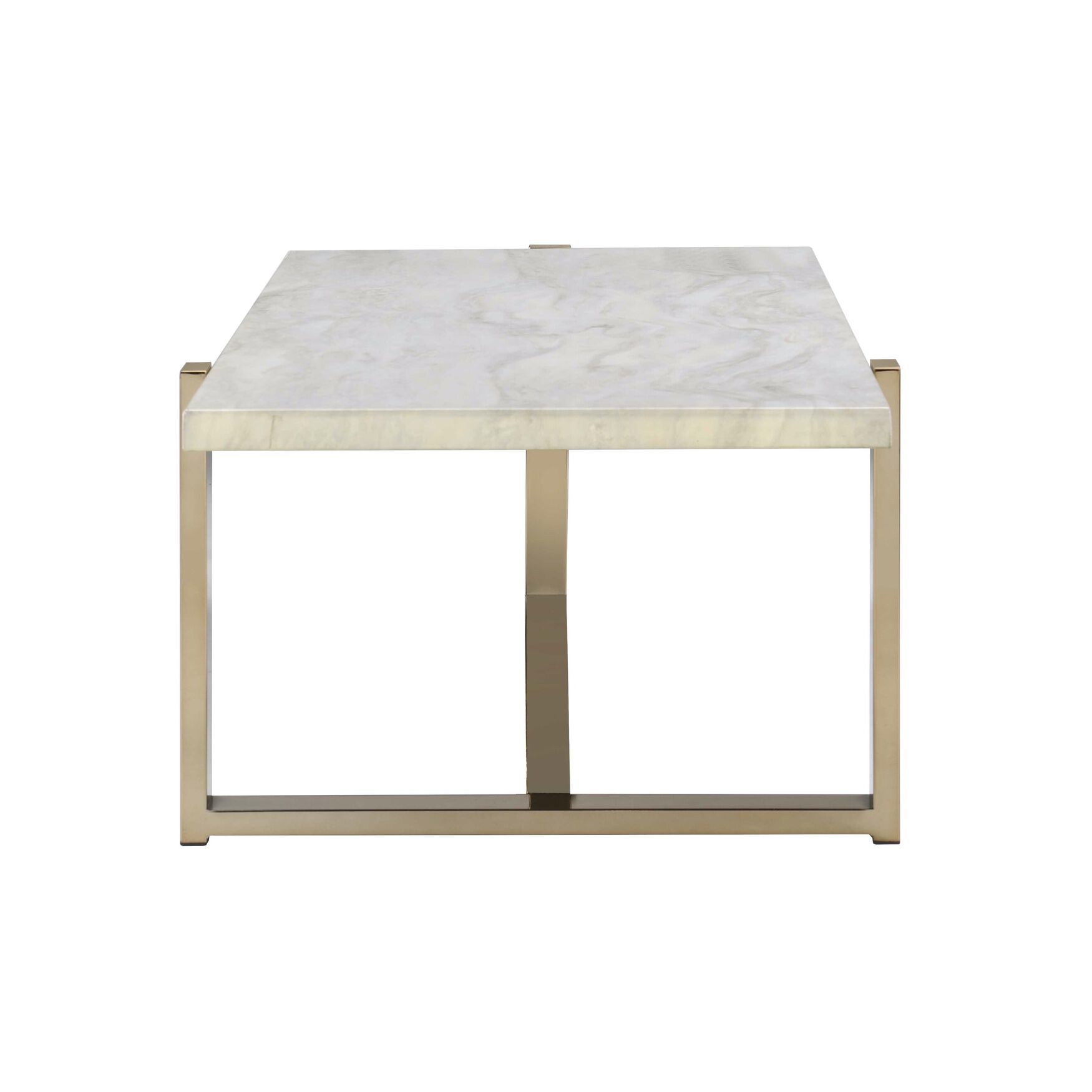 Front view of a white coffee table with metal legs