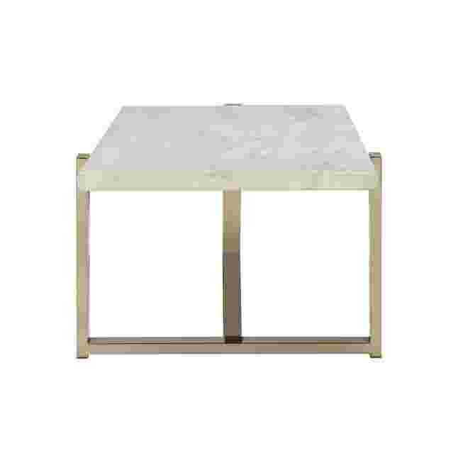 Front view of a white coffee table with metal legs