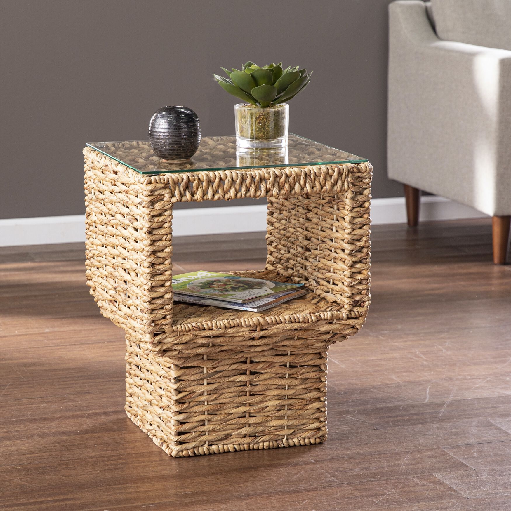 Pallston Water Hyacinth Accent Table, NATURAL, hi-res image number 0
