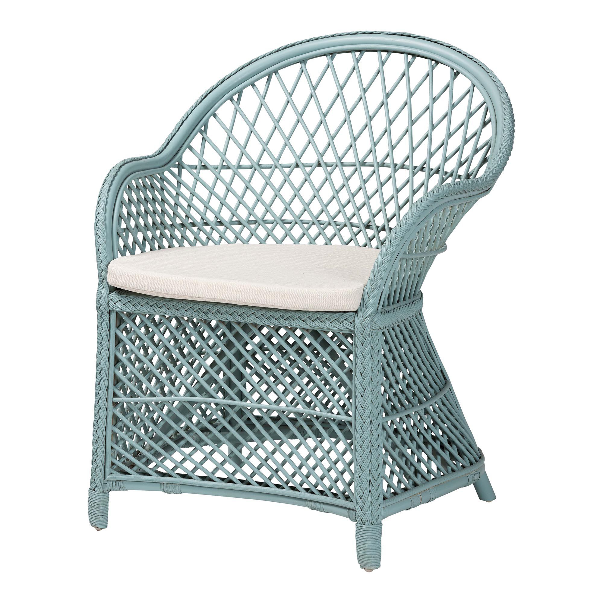 Casilda Bohemian Light Blue Braided Rattan Arm Chair, PASTEL, alternate image number 1