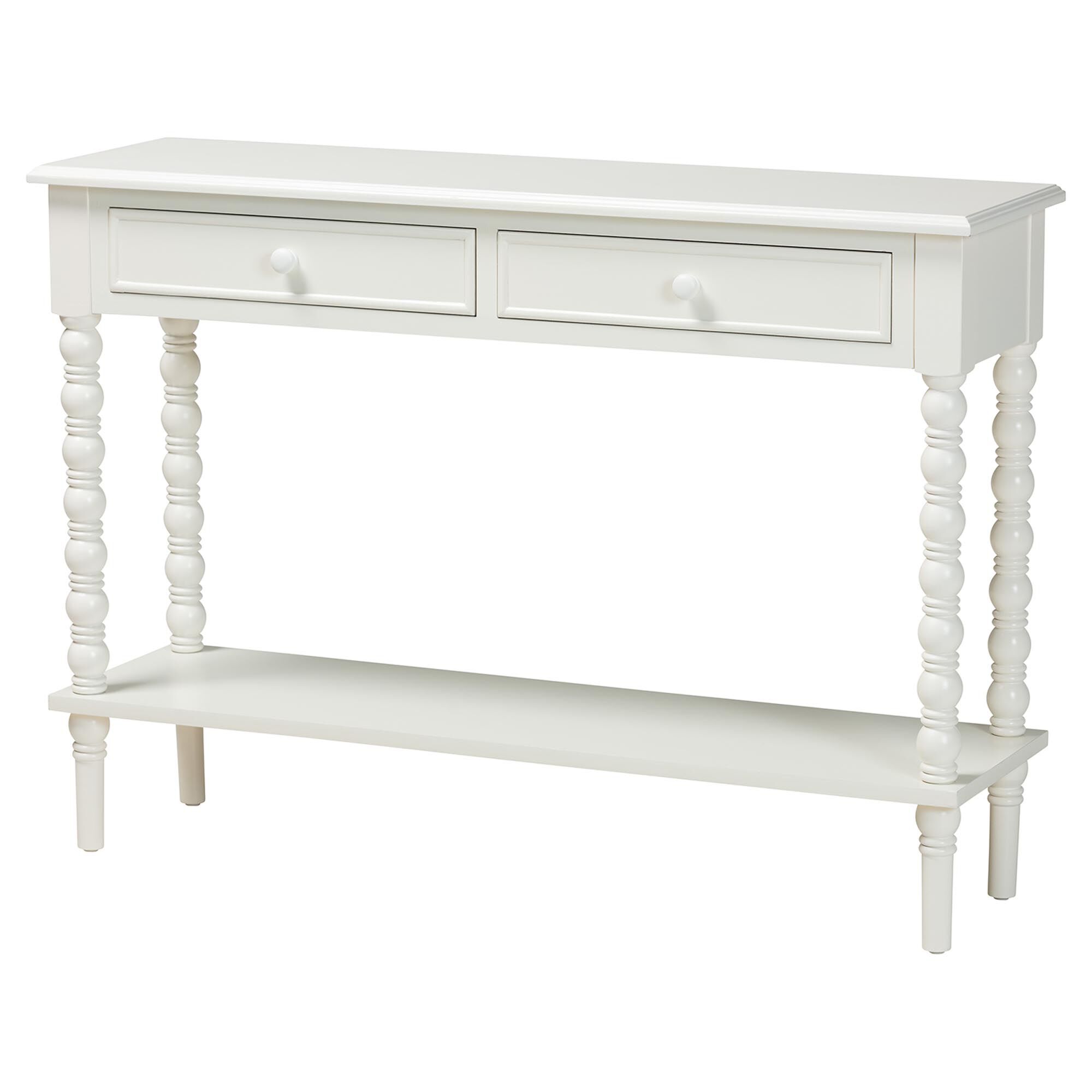 Malinda Classic Black Wood 2-Drawer Console Table with Spindle Legs, WHITE, alternate image number 1