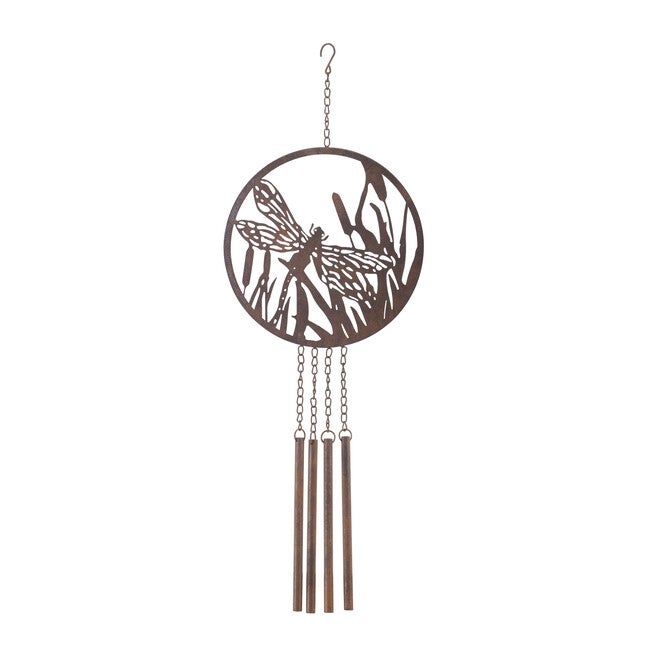 Bronze Metal Dragonfly Wind Chime 33 inchesH, BRONZE, hi-res image number 0