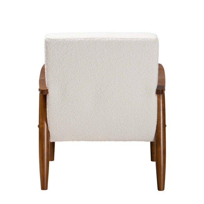 Stratton Mid-Century Modern Cream Boucle Fabric And Walnut Brown Finished Wood Armchair, , alternate image number null