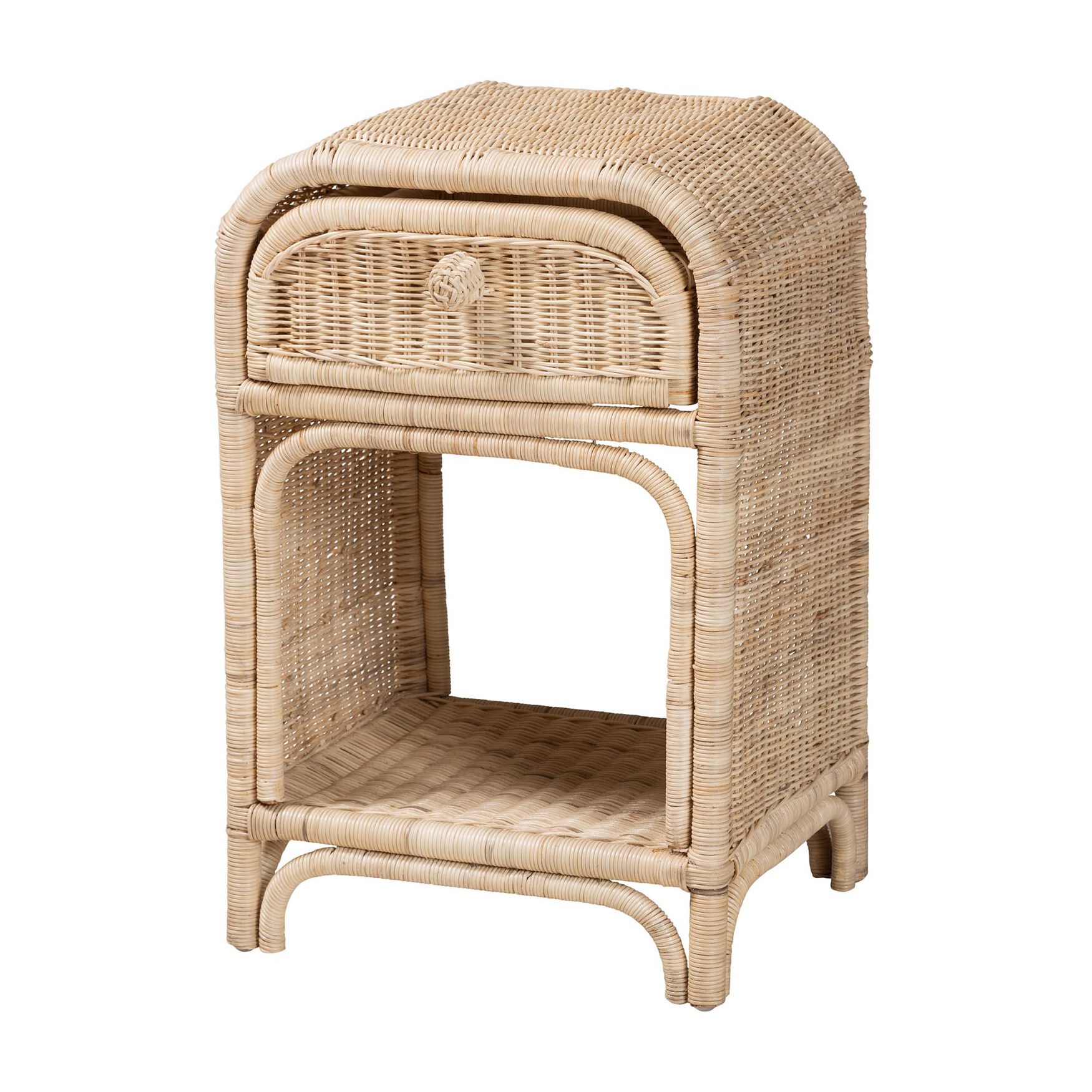 Magni Modern Bohemian Natural Brown Rattan 1-Drawer Nightstand, NATURAL BROWN RATTAN, hi-res image number 0