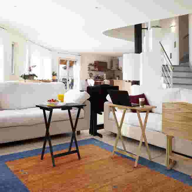 Living room with multiple tray tables in use