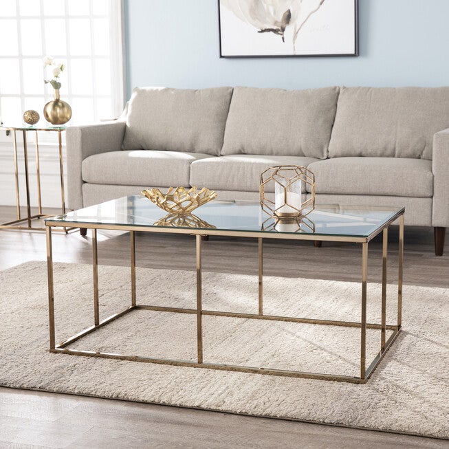 Nicholance Contemporary Glass-Top Cocktail Table, CHAMPAGNE, hi-res image number null