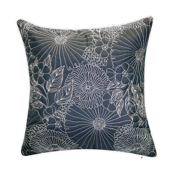 Fine Line Embroidered Floral Indoor & Outdoor Decorative Pillow, NAVY WHITE, hi-res image number null